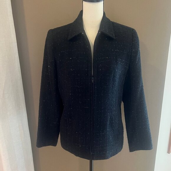 Women's Sag Harbor Black Metallic Zip up Lined Blazer/Jacket, Size 8 - Picture 1 of 8